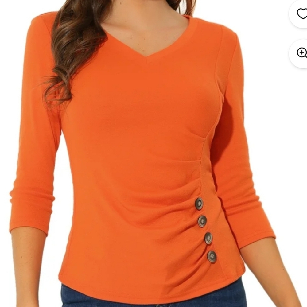 Allegra K Orange V Neck Blouse with Button Detail. NWT - Picture 1 of 7